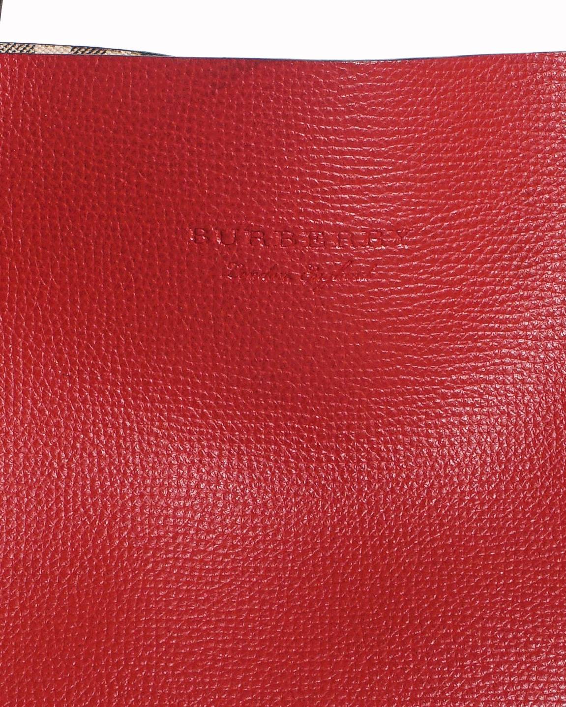 Burberry Bright Red Leather Crest Shopping Tote