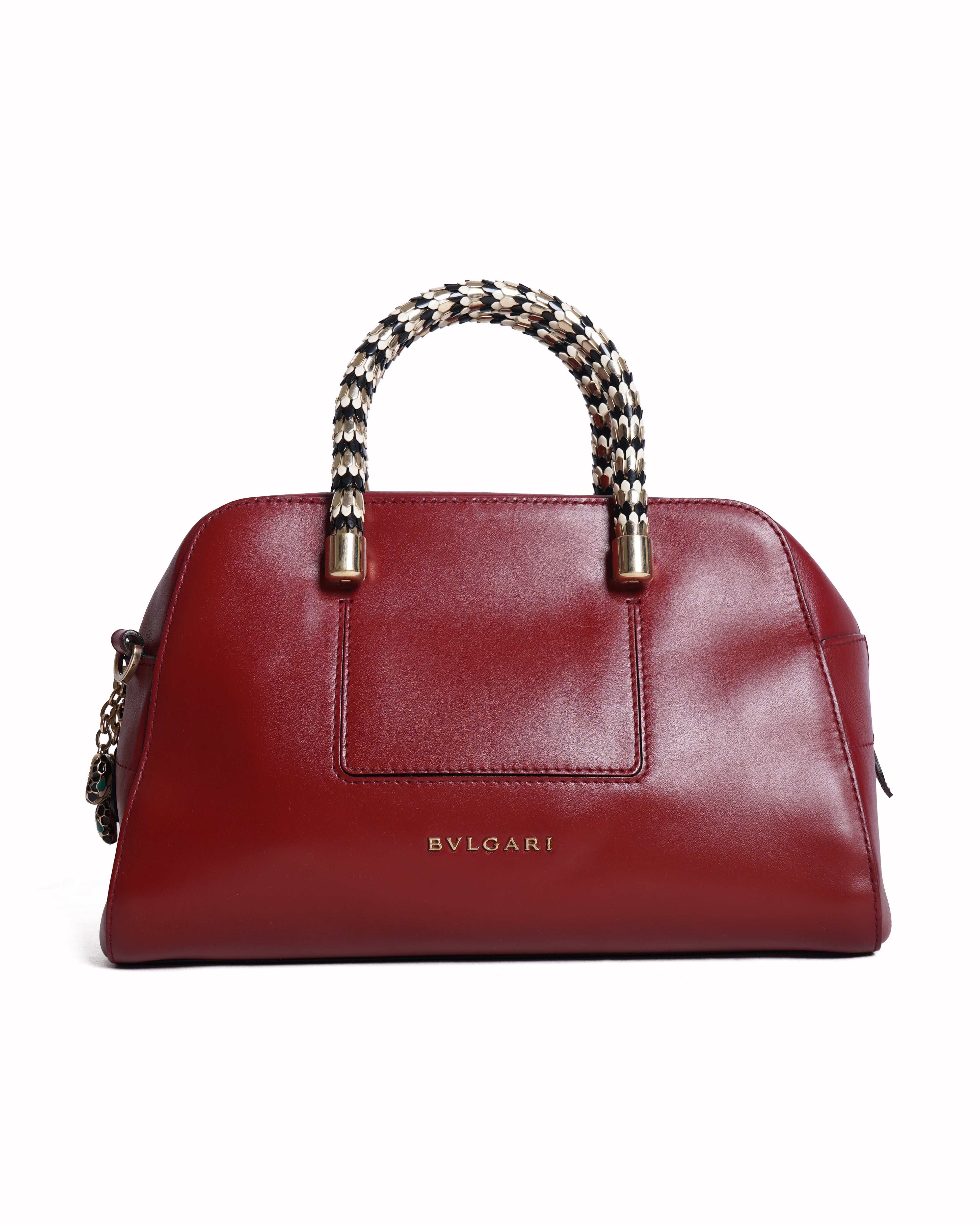 Bvlgari Red Leather Serpenti Scaglie Boston Bag