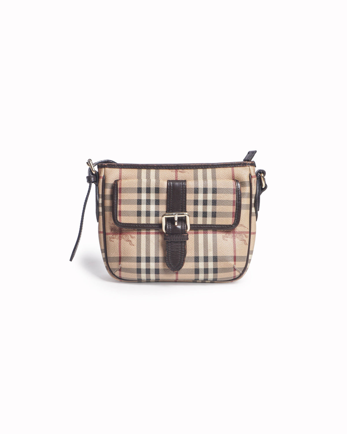 Burberry Haymarket Check Dark Brown Leather Trim Crossbody Bag