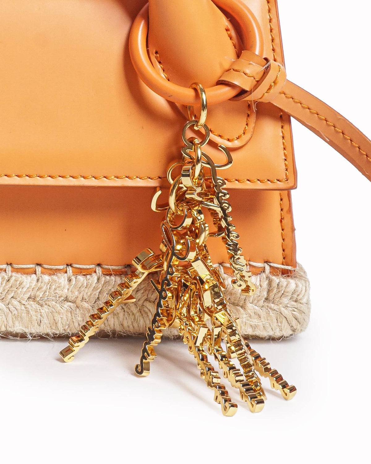 Jacquemus Orange Leather & Espadrille Jute Top Handle Bag