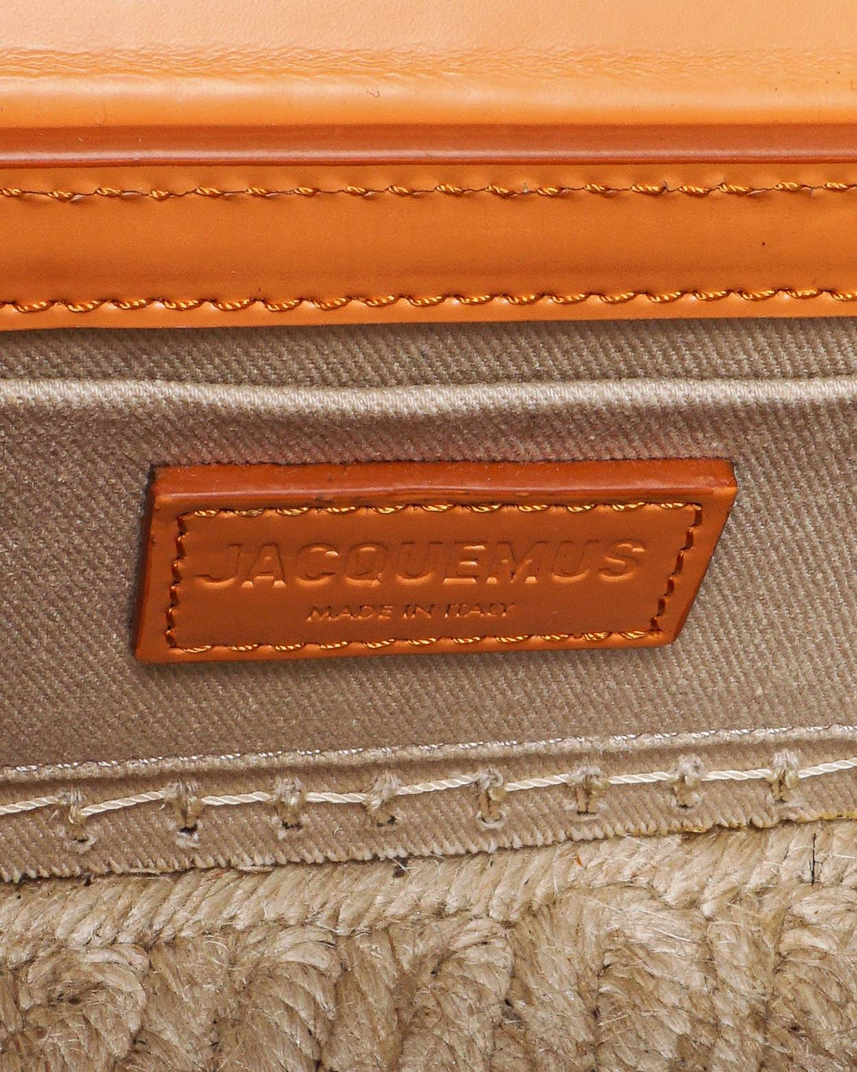Jacquemus Orange Leather & Espadrille Jute Top Handle Bag