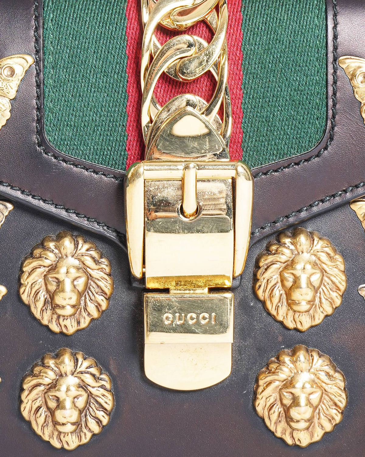 Gucci Black Leather Mini Sylvie Animal Stud Embellished Top Handle Bag