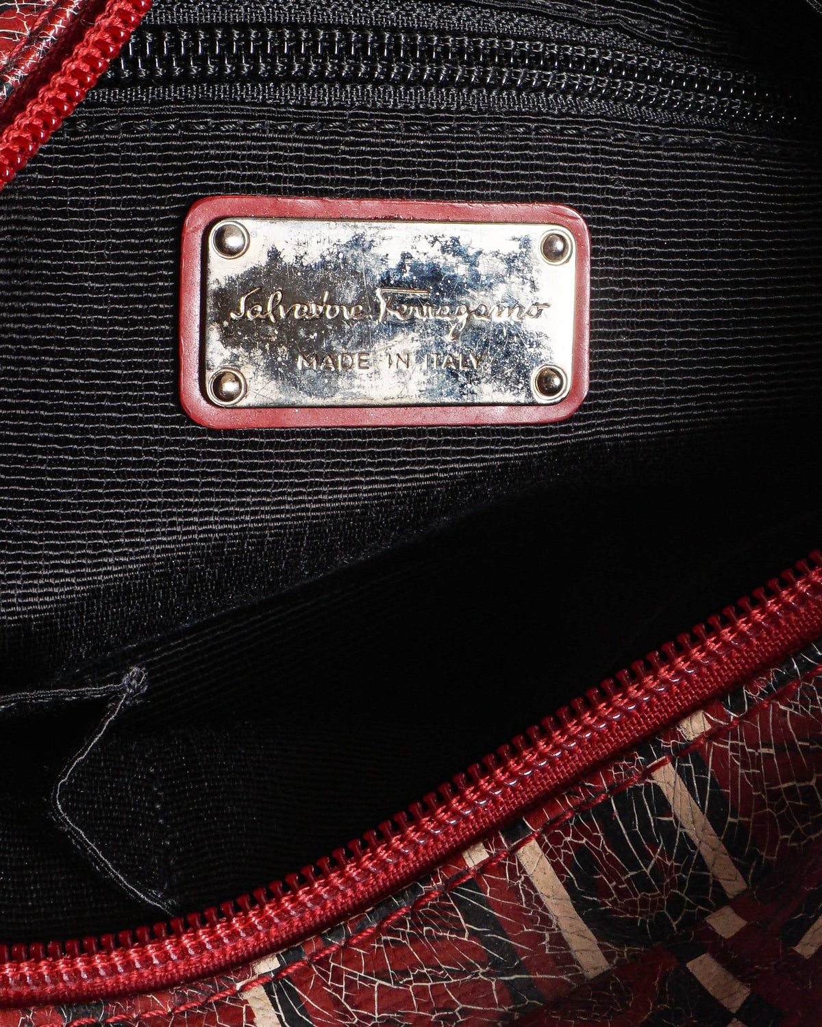 Salvatore Ferragamo Red Printed Logo Leather Shoulder Bag