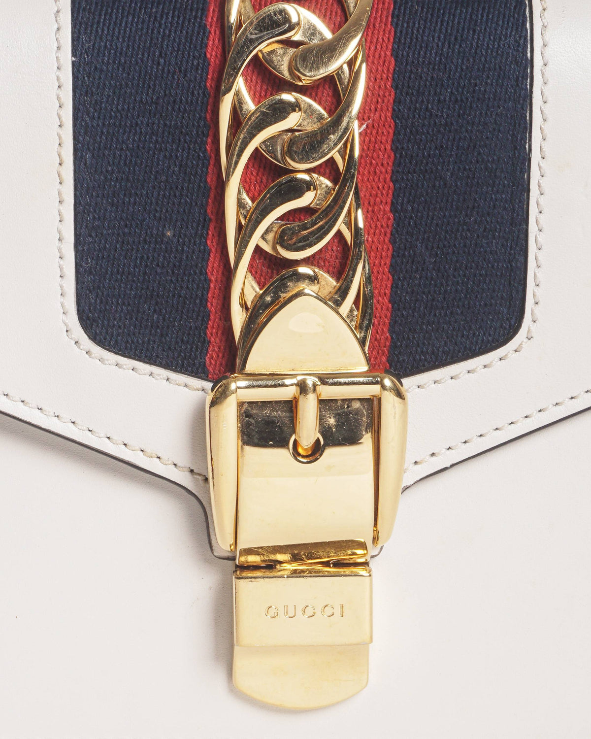 Gucci Sylvie White Calfskin Chain Shoulder Bag