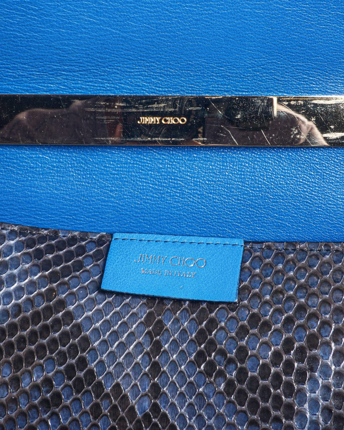 Jimmy Choo Navy Blue Python Leather Chain Shoulder Bag