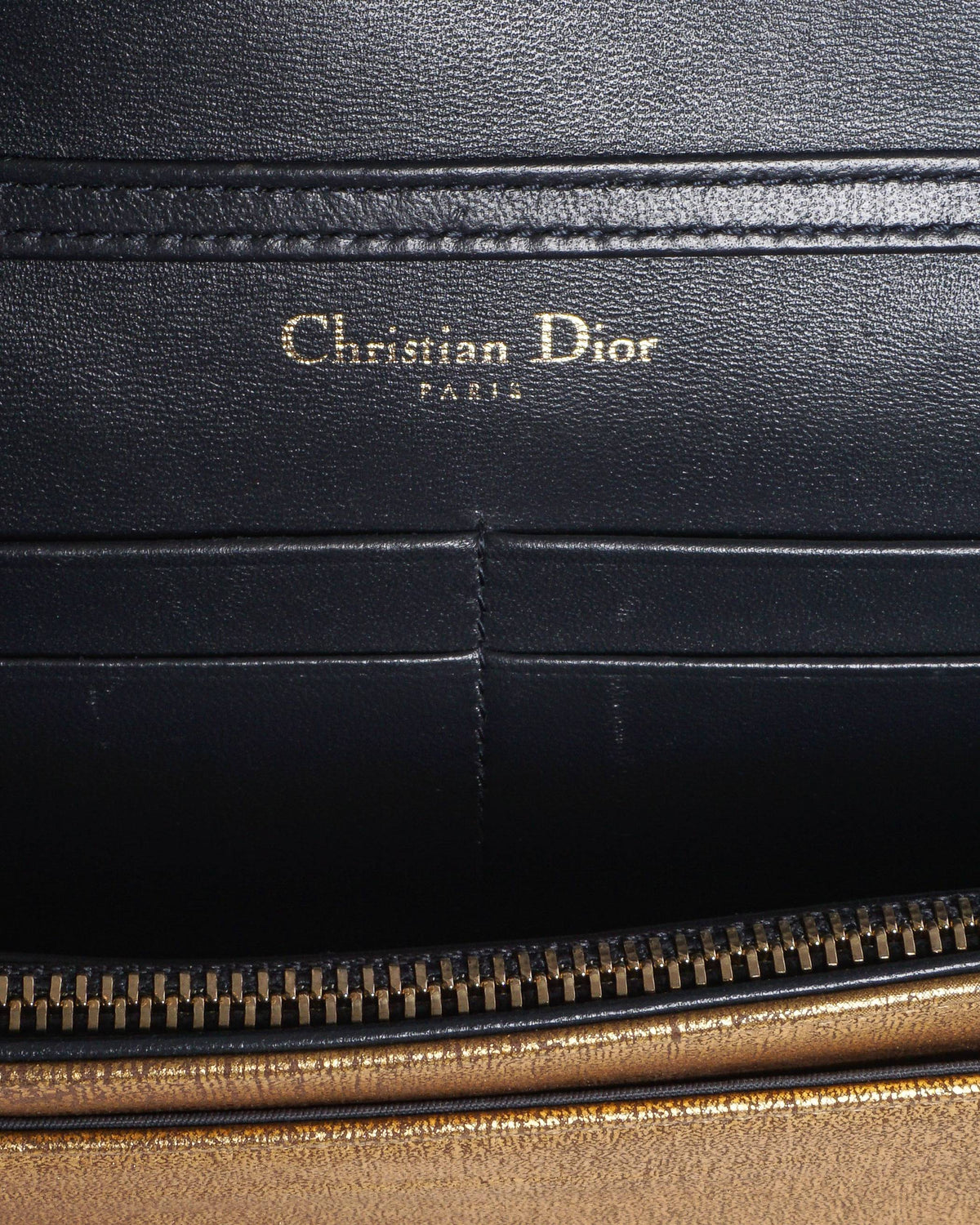Dior Gold Metallic Leather Diorama Wallet On Chain