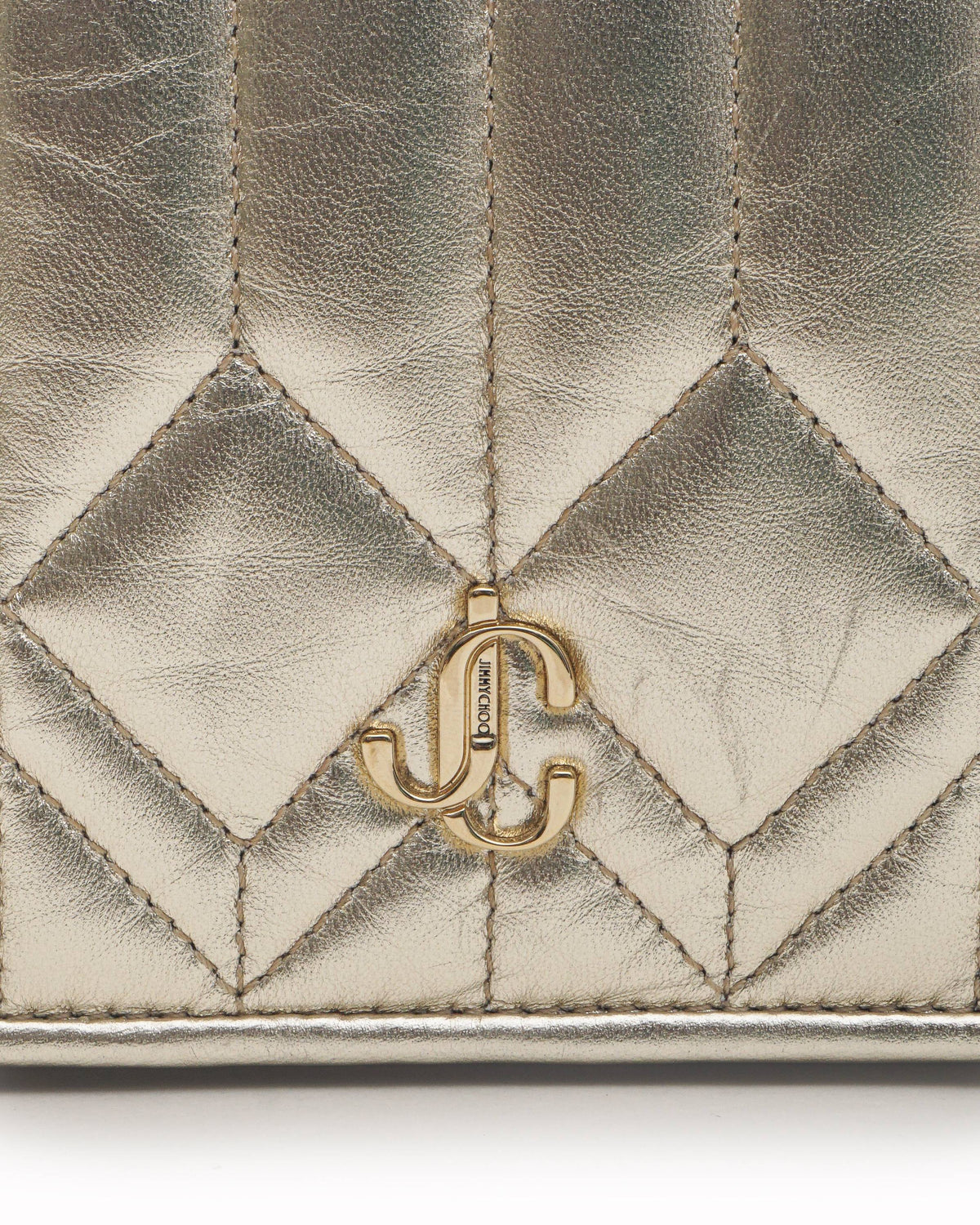 Jimmy Choo Metallic Gold Quilted Nappa Leather Wallet On Chain