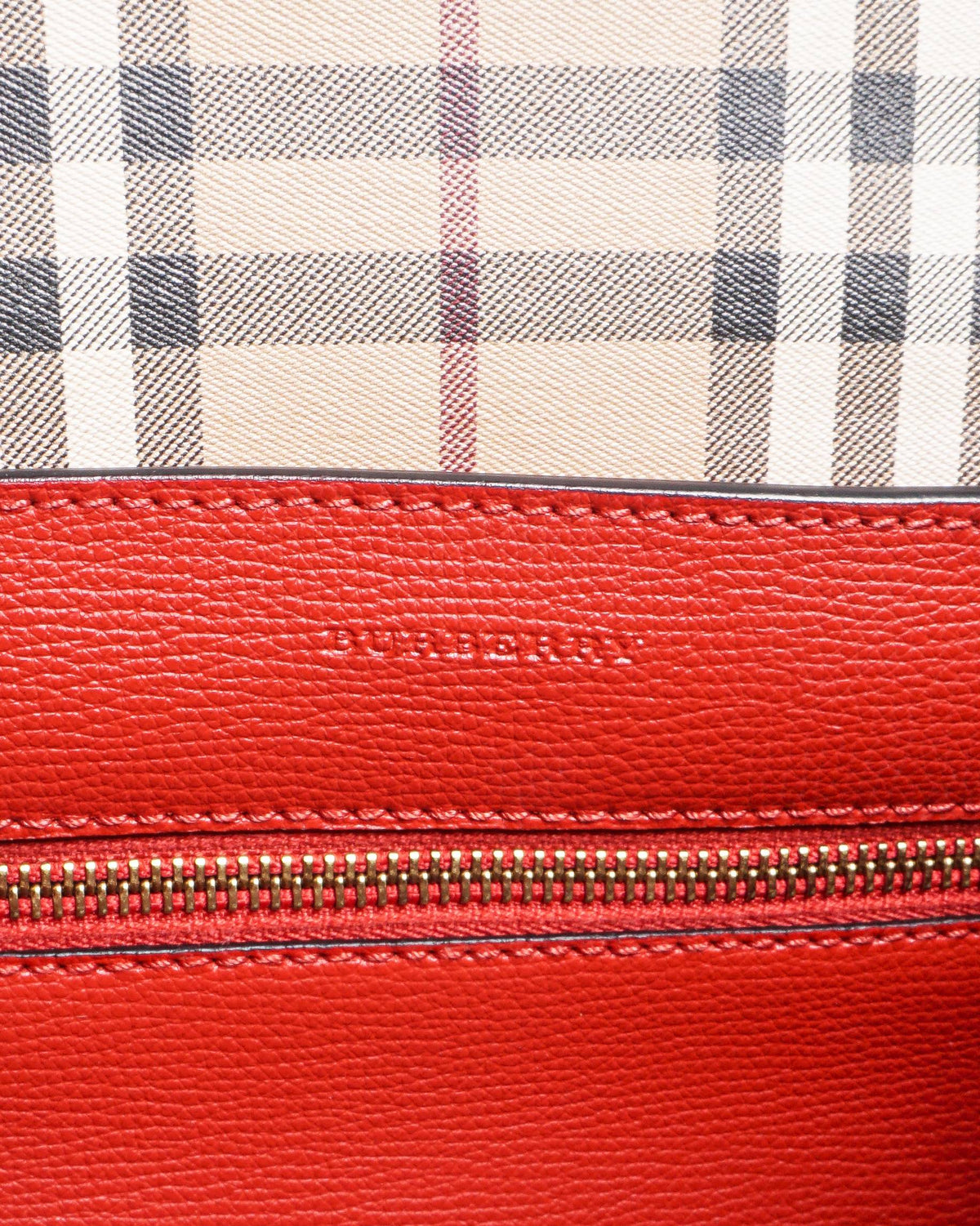 Burberry Bright Red Leather Crest Shopping Tote