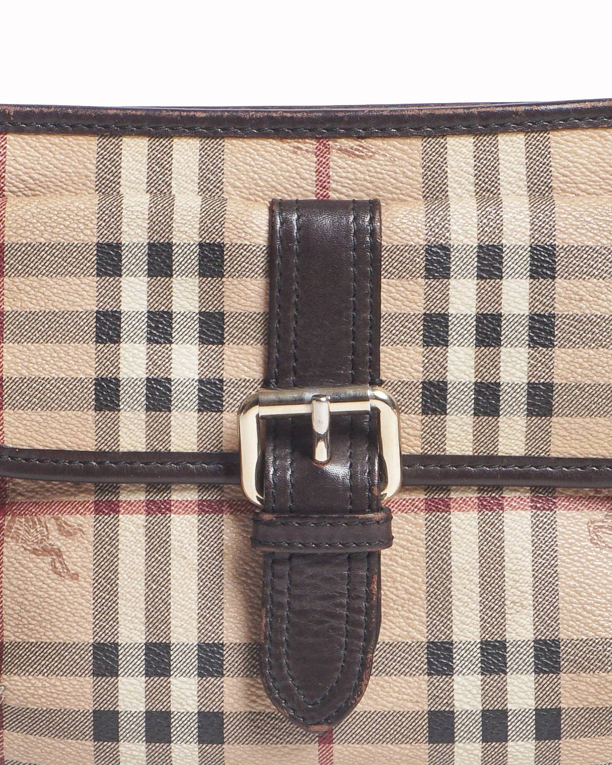 Burberry Haymarket Check Dark Brown Leather Trim Crossbody Bag