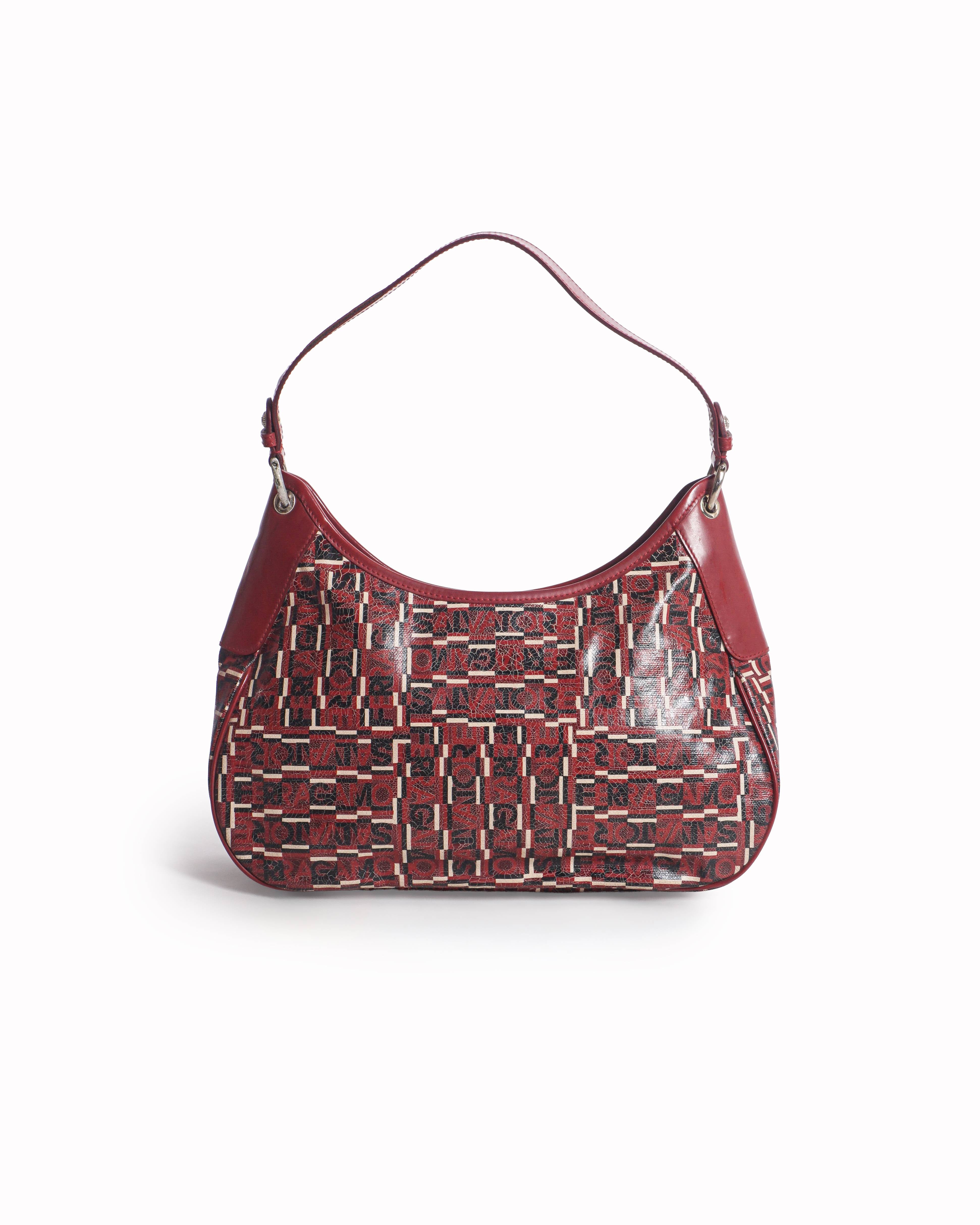 Salvatore Ferragamo Red Printed Logo Leather Shoulder Bag
