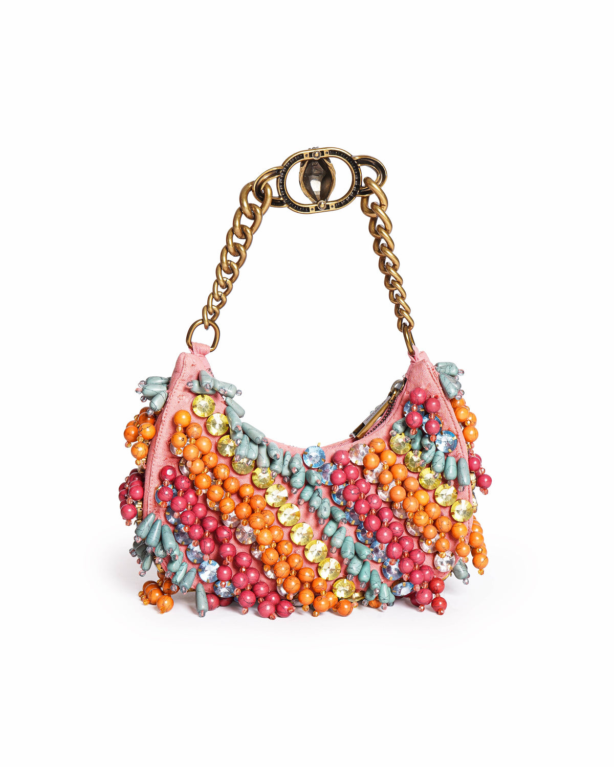 Kurt Geiger Pink Small Chelsea Embellished Hobo Bag