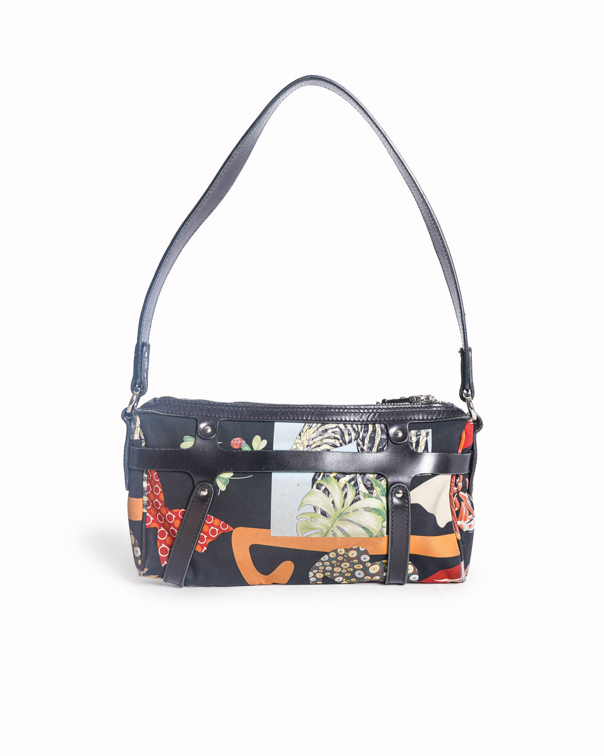 Salvatore Ferragamo Multicolor Nylon and Leather Floral & Abstract Print Shoulder Strap