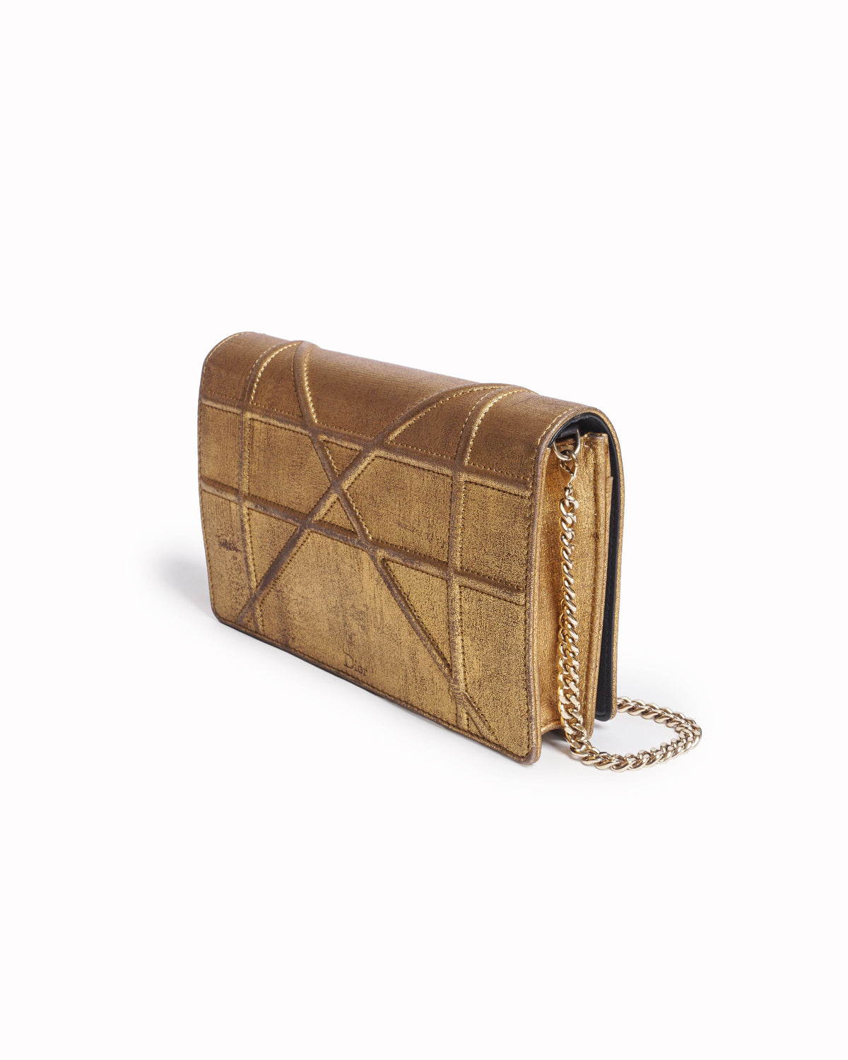 Dior Gold Metallic Leather Diorama Wallet On Chain