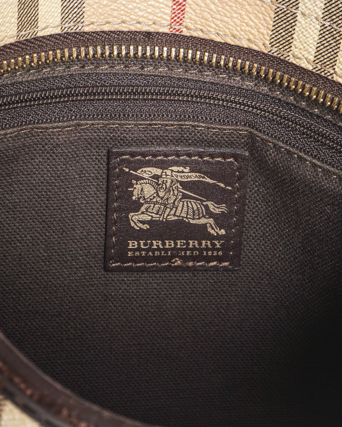 Burberry Haymarket Check Dark Brown Leather Trim Crossbody Bag