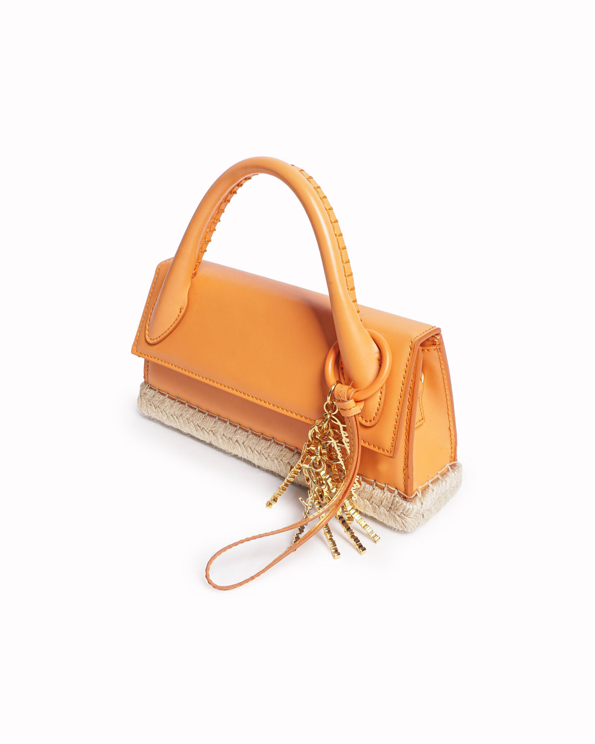Jacquemus Orange Leather & Espadrille Jute Top Handle Bag