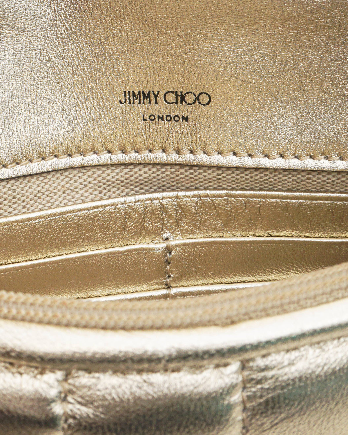 Jimmy Choo Metallic Gold Quilted Nappa Leather Wallet On Chain