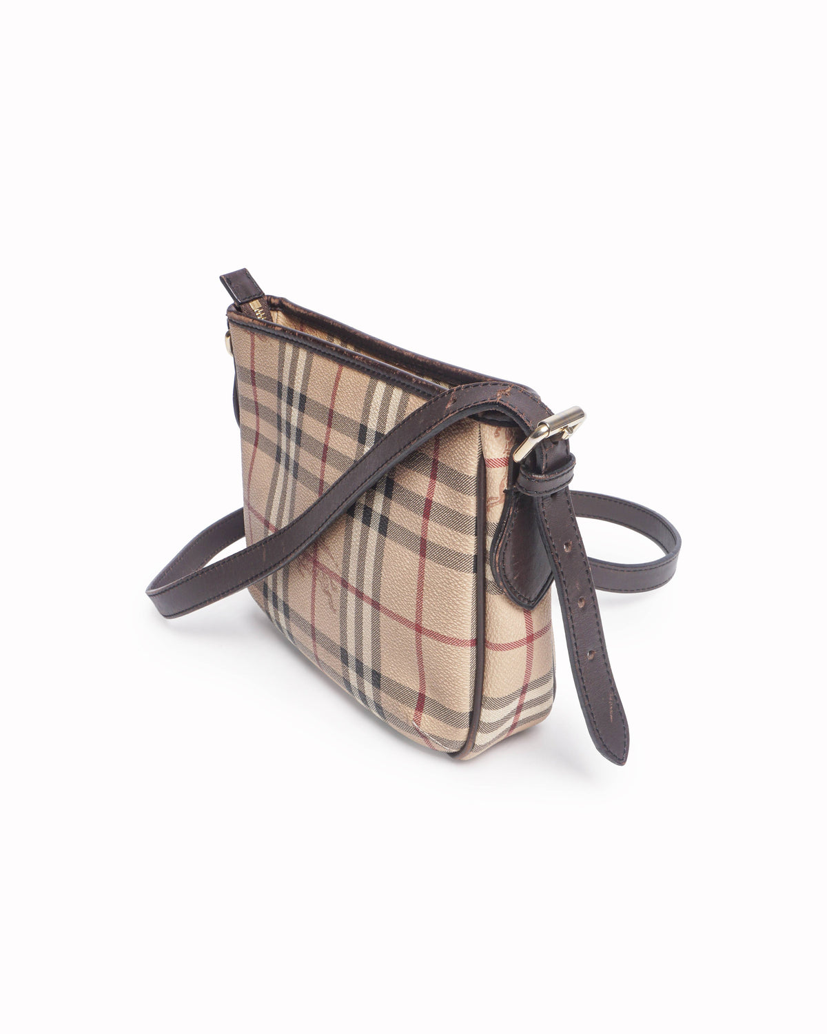 Burberry Haymarket Check Dark Brown Leather Trim Crossbody Bag
