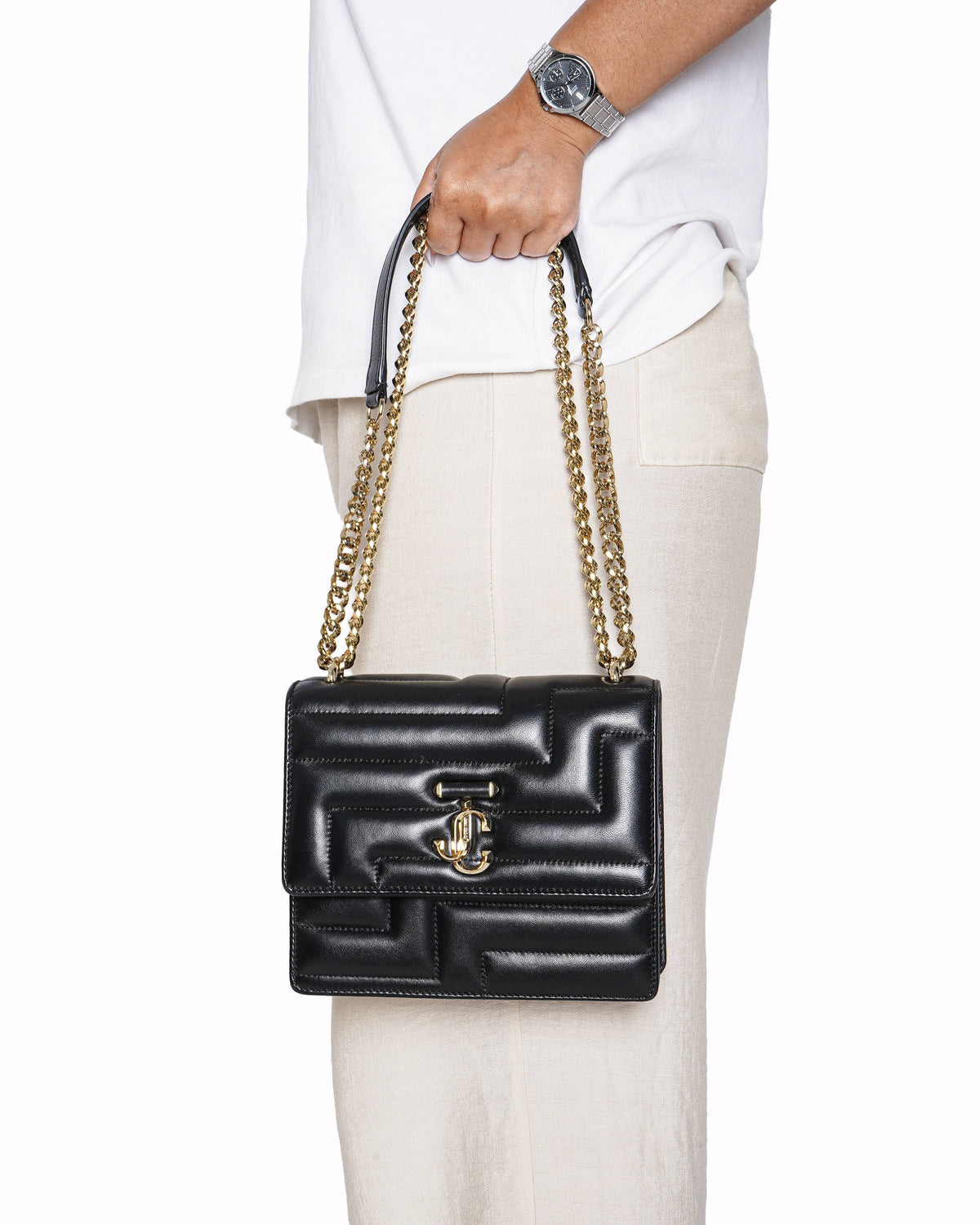 Jimmy choo avenue quad quilted shoulder bag in black