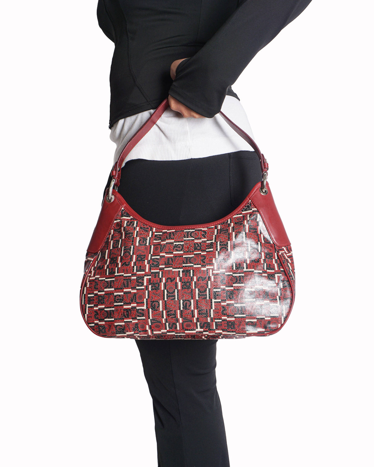 Salvatore Ferragamo Red Printed Logo Leather Shoulder Bag