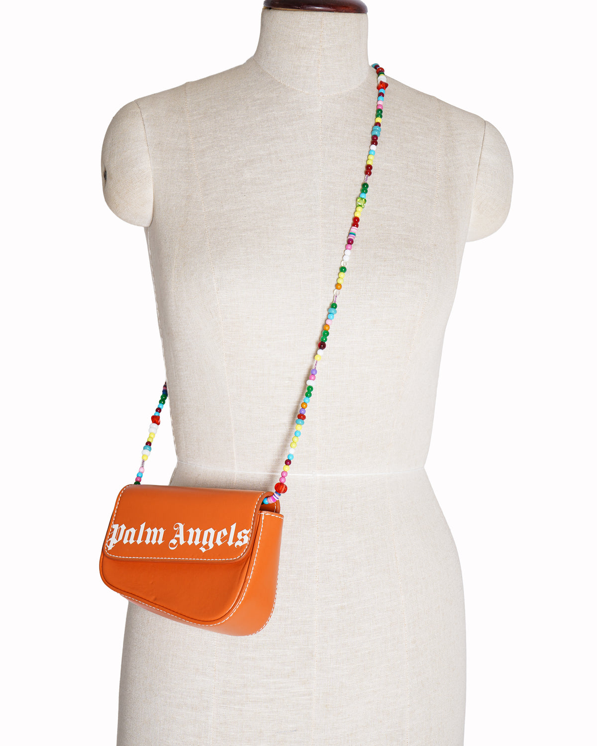 Palm angels Mini Crash Asymmetric Beaded Shoulder Bag in Leather
