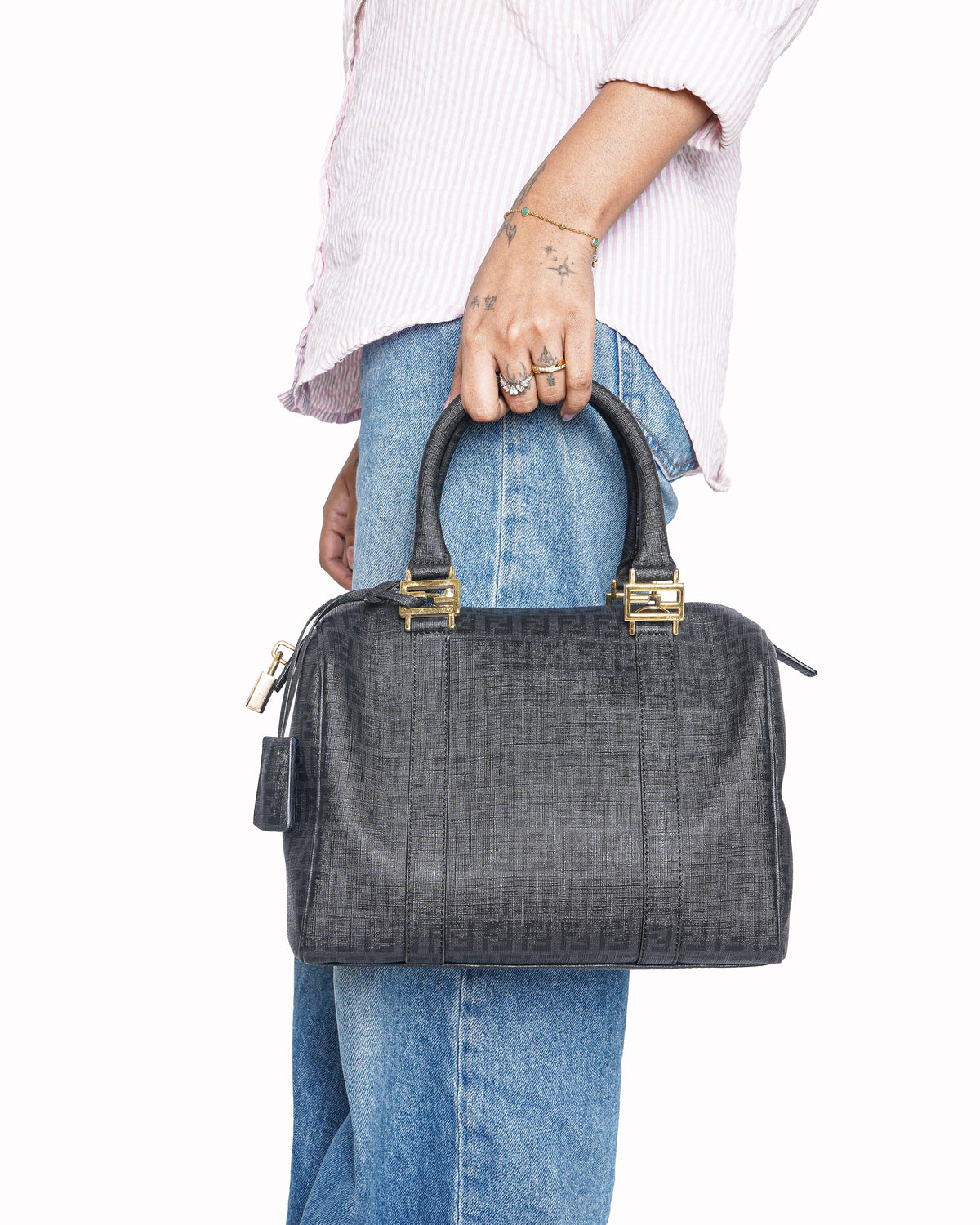 Fendi Noccino Zucchino Spalmati coated Canvas forever bauletto boston bag