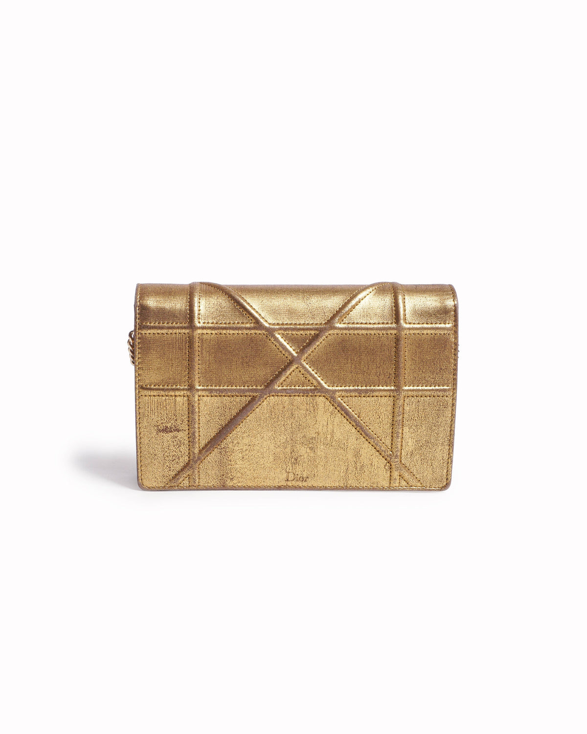 Dior Gold Metallic Leather Diorama Wallet On Chain