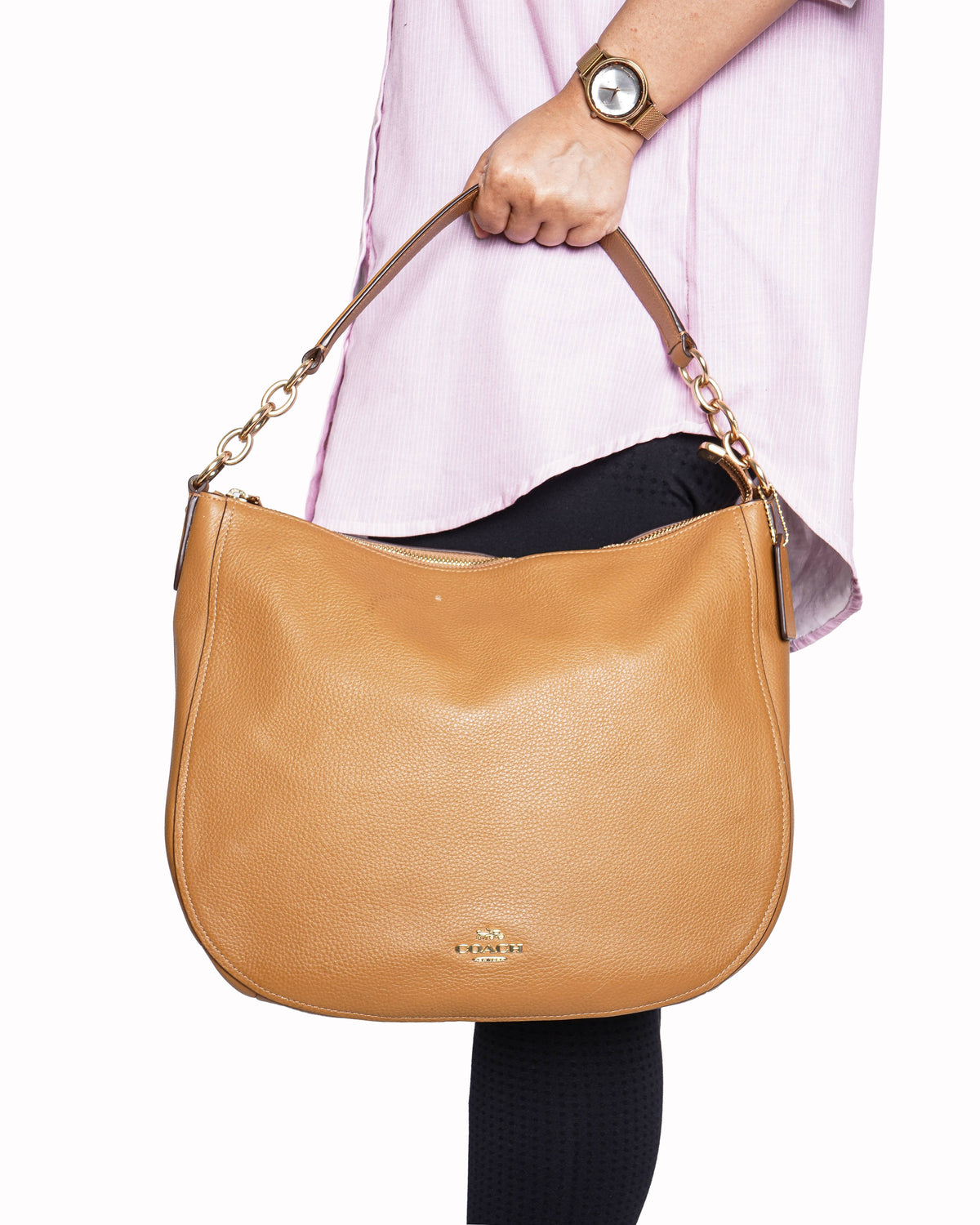 Coach Pebbled Leather Hobo Bag In Tan