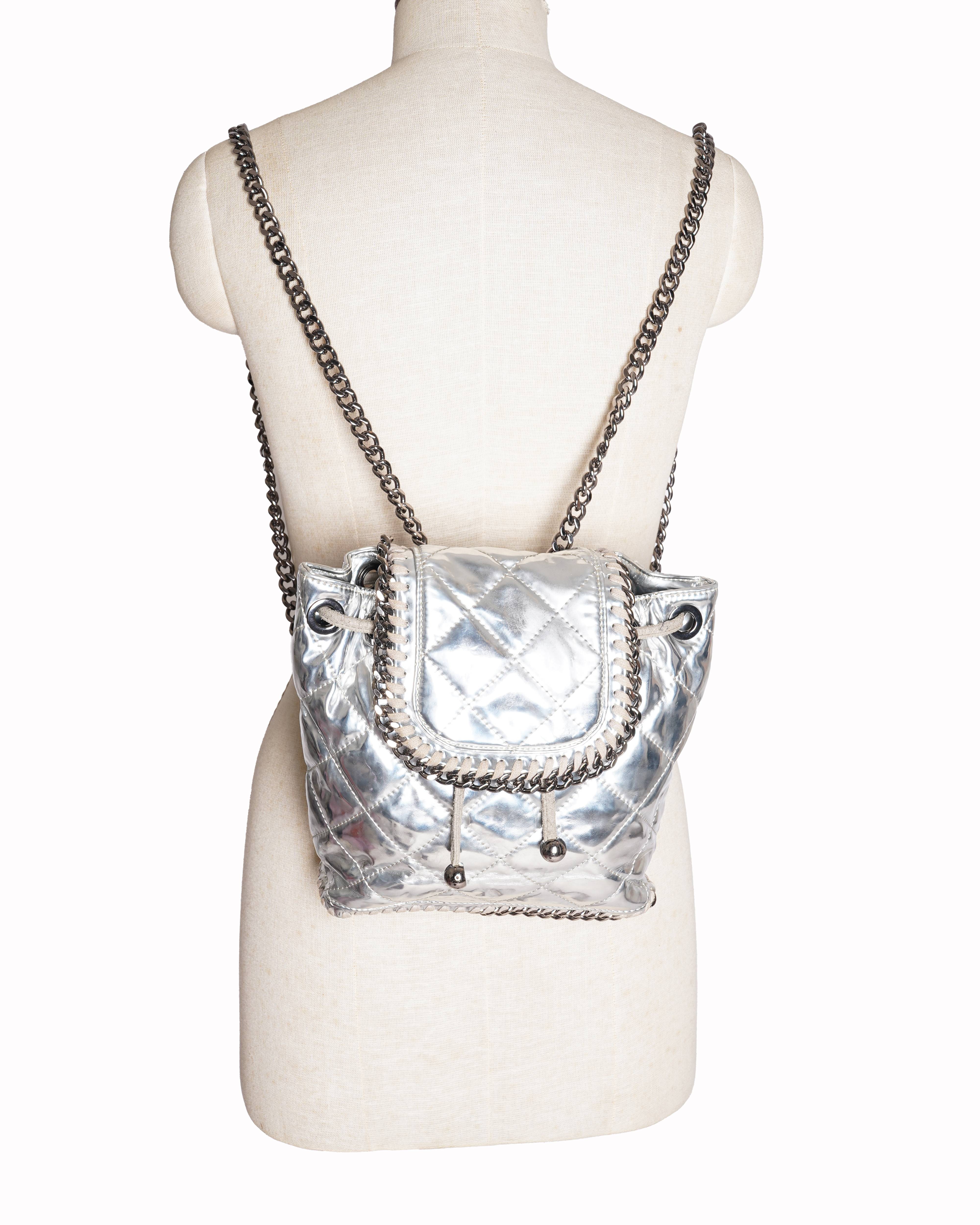 Stella McCartney Falabella Mini-Quilted Backpack in Silvery Metallic