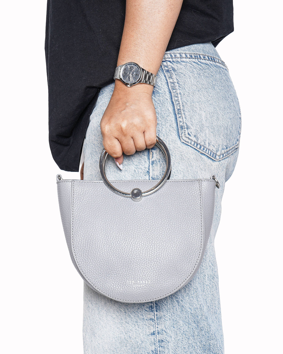 Ted Baker Fiorel Grey Leather Ring Handle Crossbody Bag