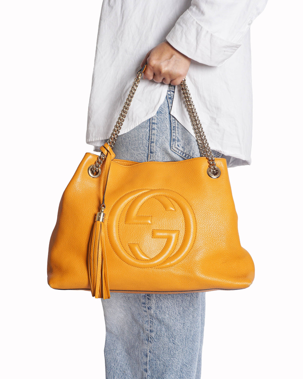 Gucci Orange Grained Leather Medium Soho Chain Tote