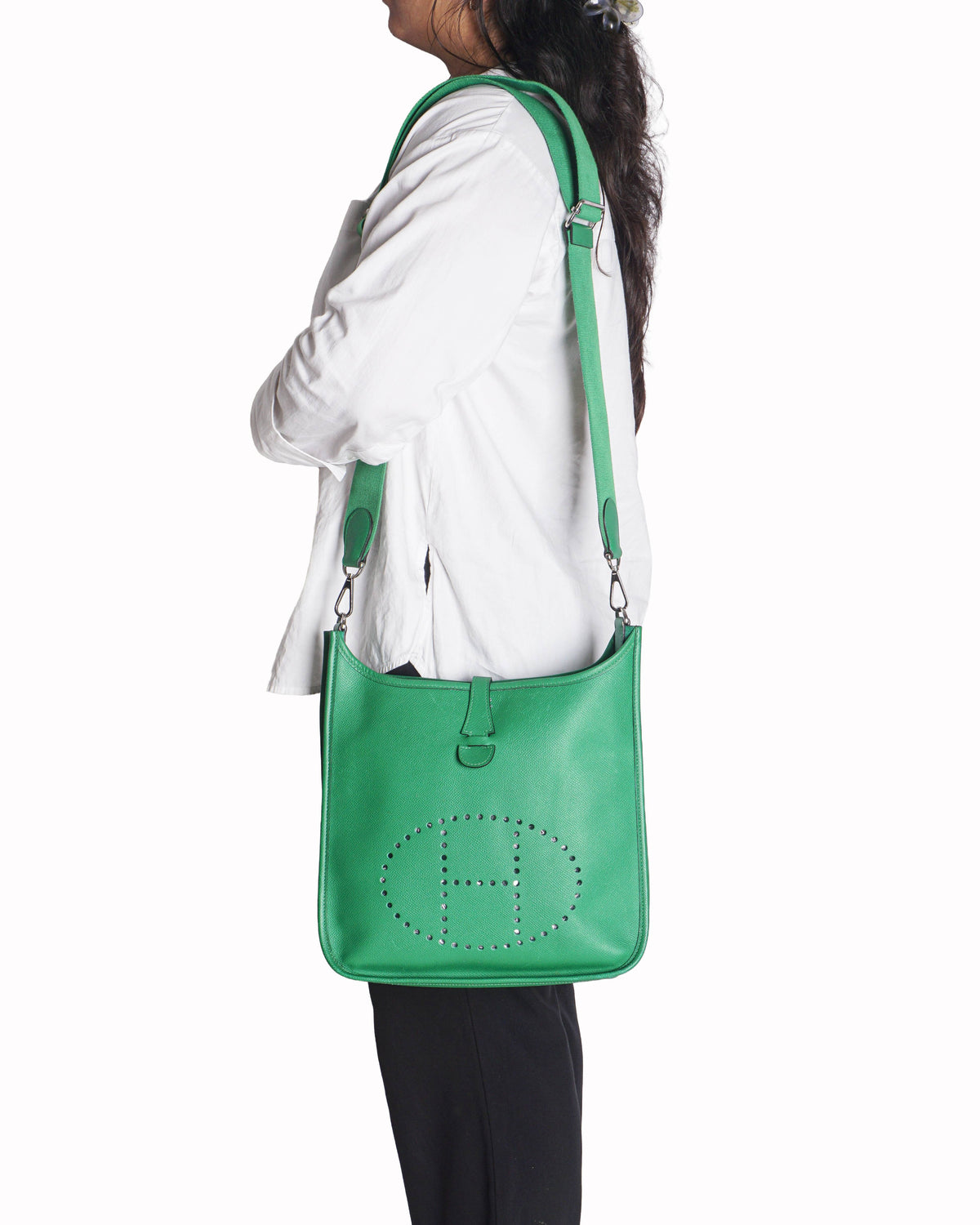 Hermès Green Leather Evelyne PM Shoulder Bag