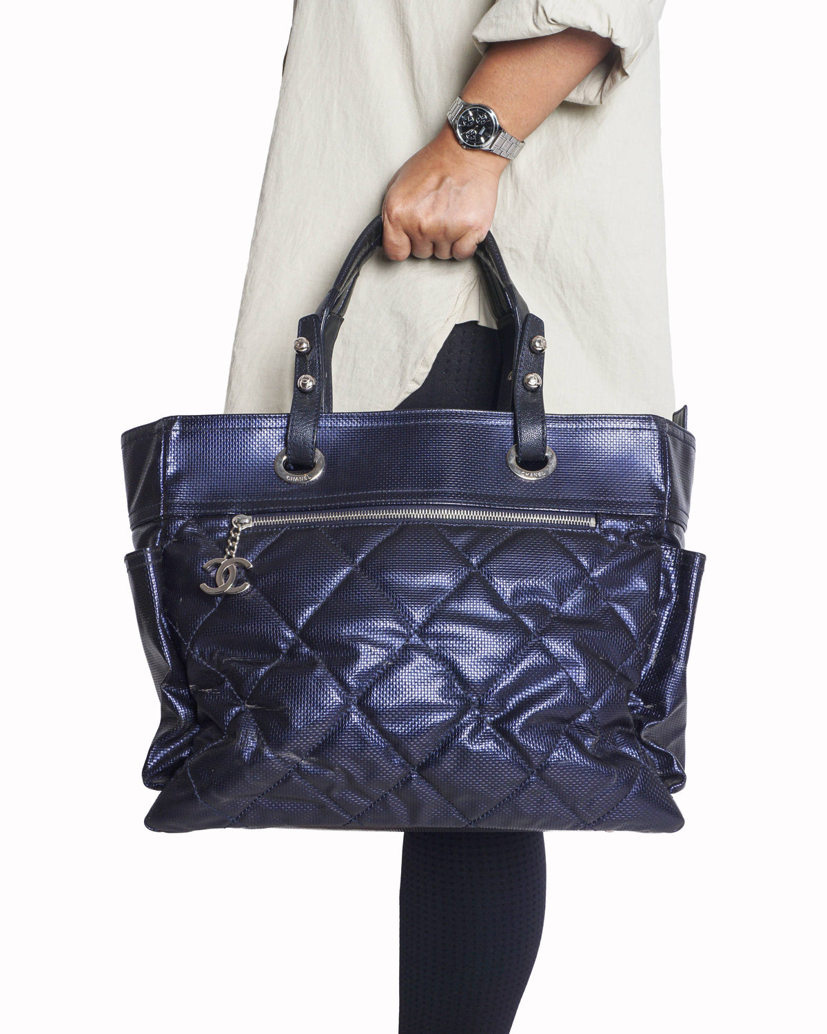 Chanel Navy Blue Quilted Leather Paris Biarritz Tote Bag