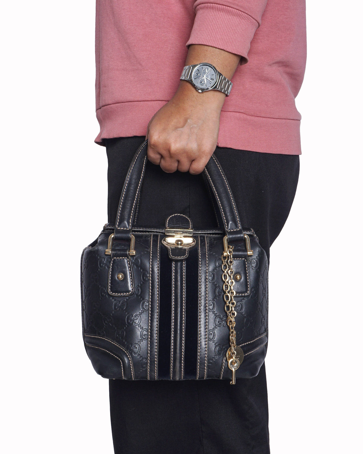 Gucci Black Guccissima Leather Treasure Boston Bag