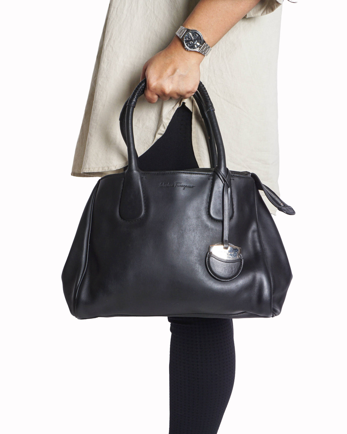 Salvatore Ferragamo Black Leather Nolita Tote Bag