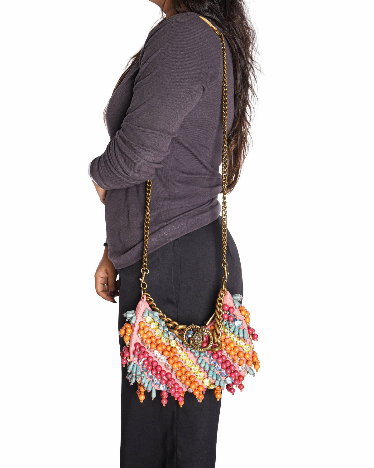 Kurt Geiger Pink Small Chelsea Embellished Hobo Bag