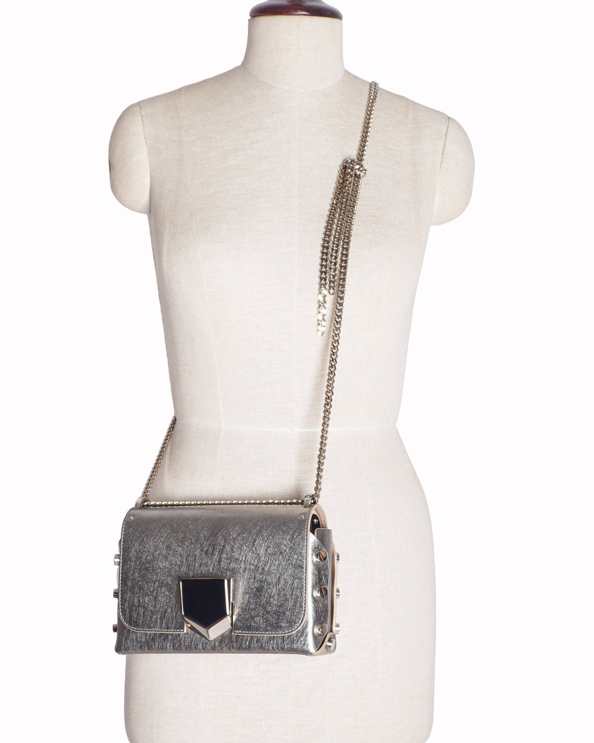 Jimmy Choo Lockett Petite Metallic Silver Leather Bag