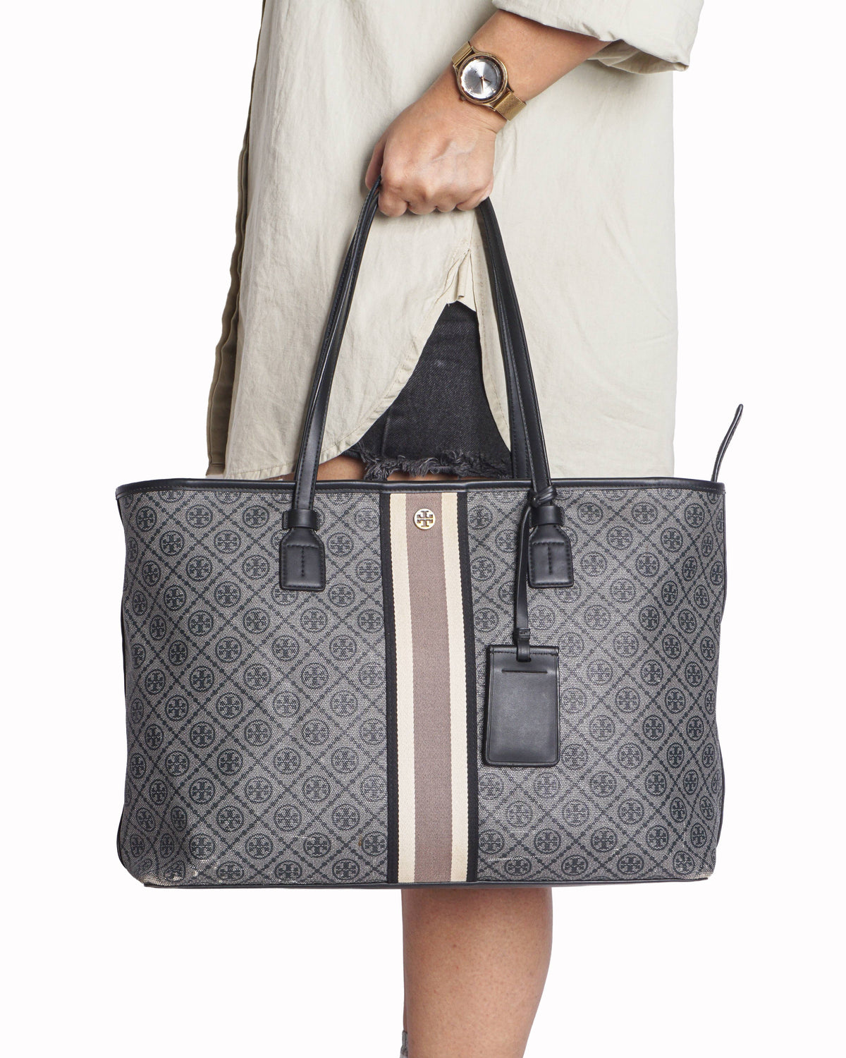 Tory Burch T Monogram Coated Canvas Top-Zip Tote Bag