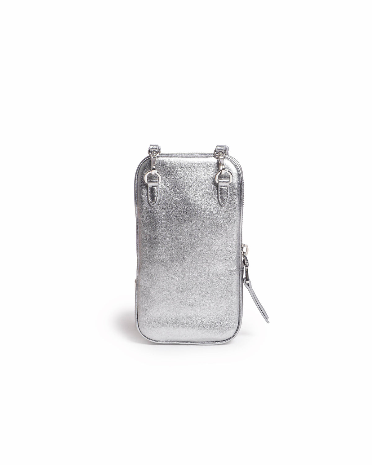 Miu Miu Silver Metallic Matelassé Nappa Leather Phone Holder Crossbody Bag