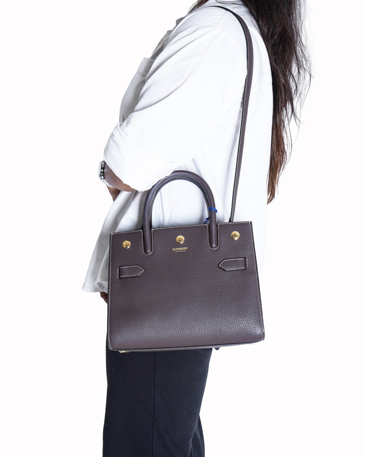 Burberry Title Baby Tote Grainy Brown Leather
