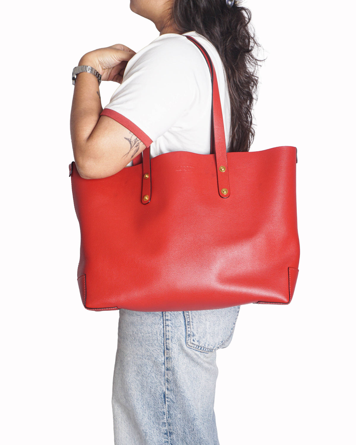 Burberry Bright Red Leather Crest Shopping Tote