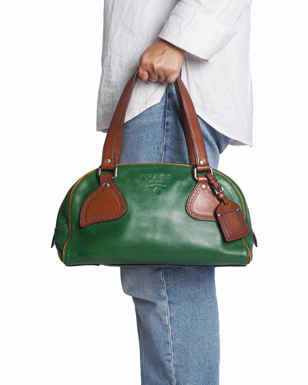 Prada Green Vitello Cuoio Leather Shoulder Bag