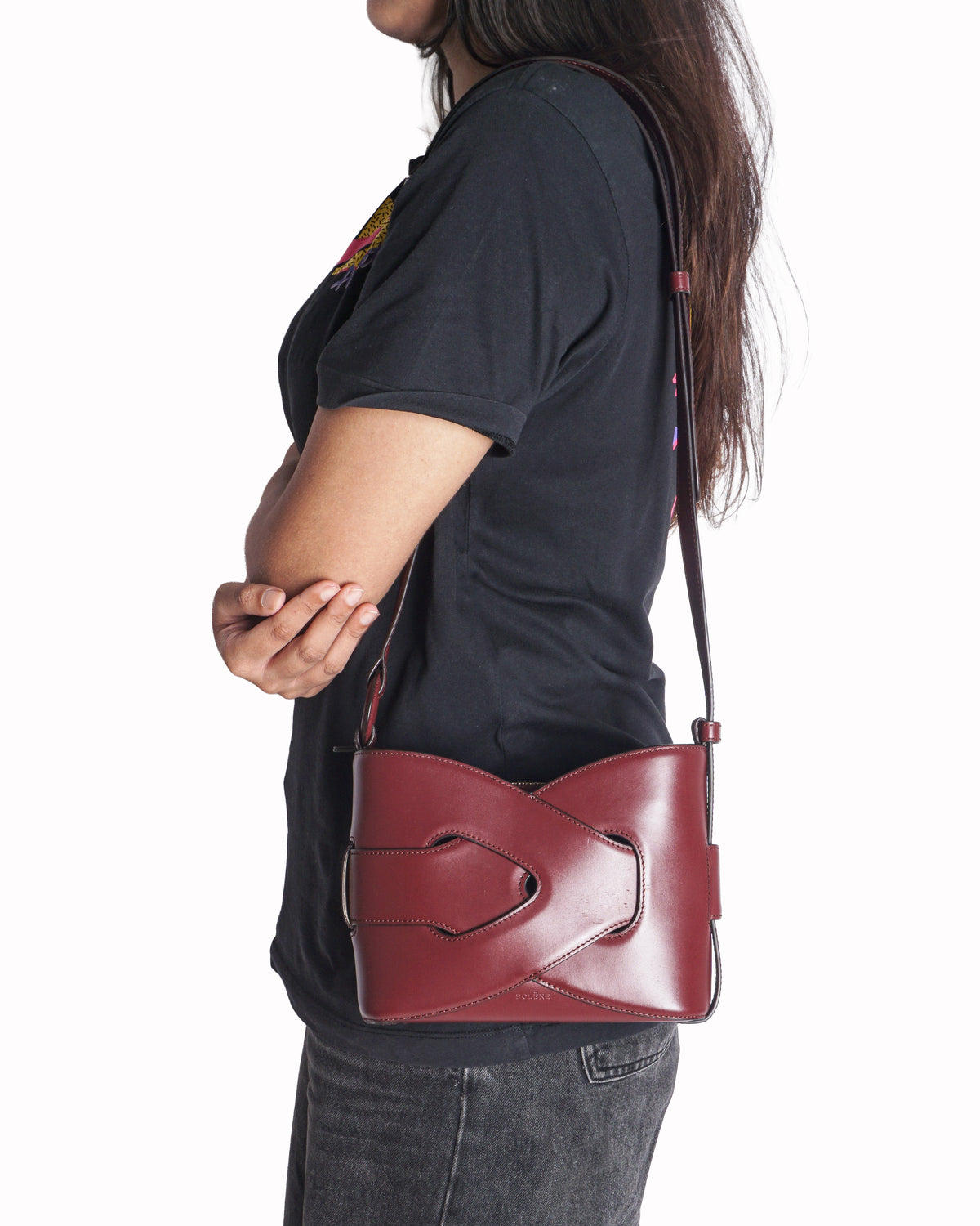 Polène Nodde Burgundy Calf Leather Crossbody Bag