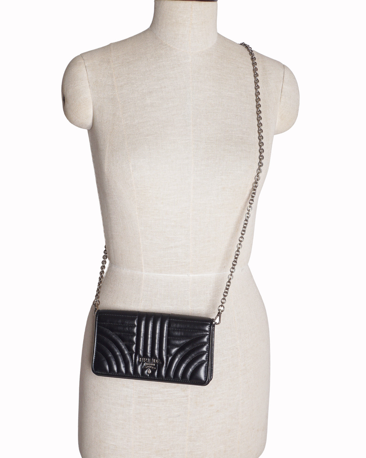 Prada Black Quilted Nappa Leather Diagramme Wallet On Chain