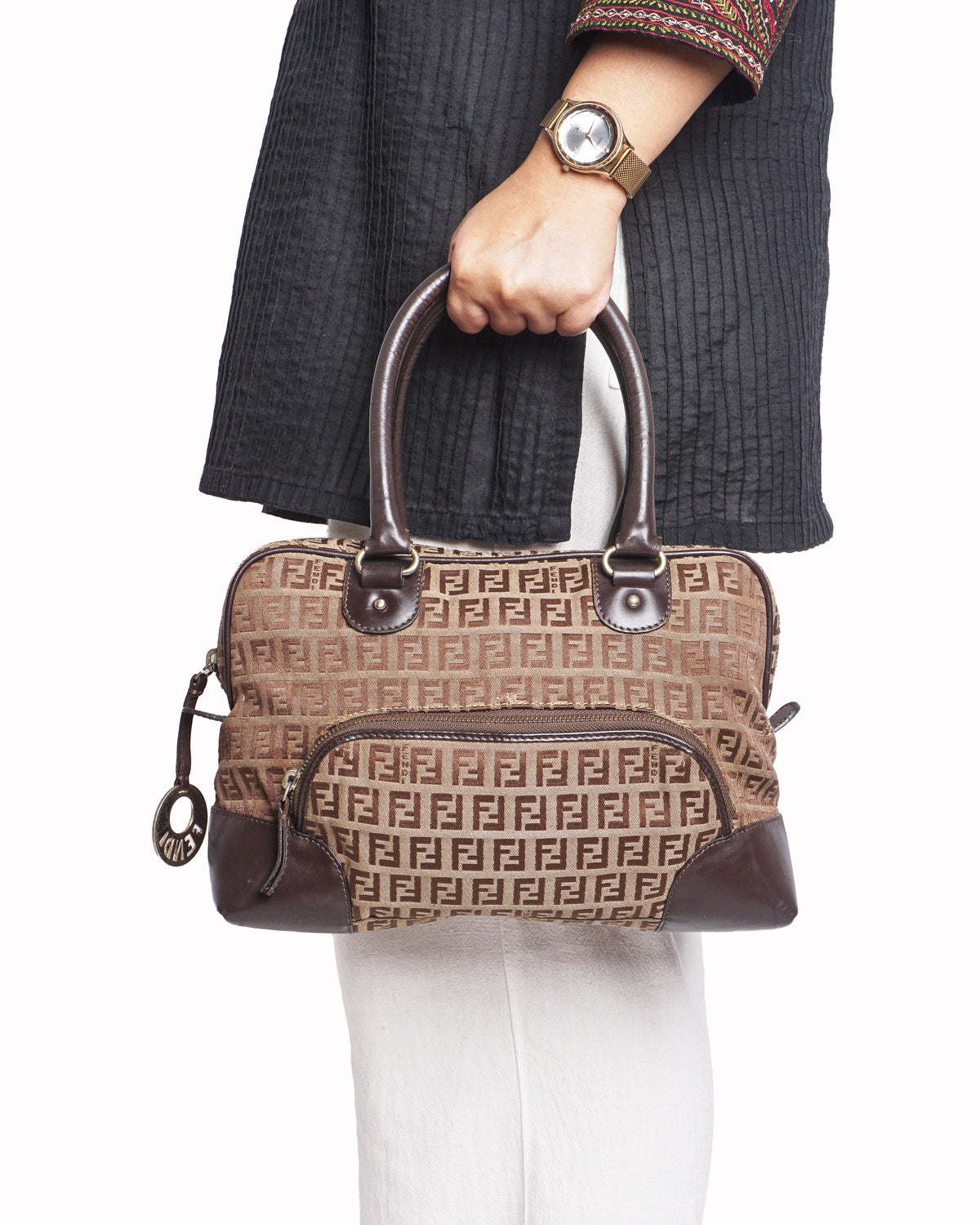 Vintage Fendi Zucca Monogram Canvas Boston Bag