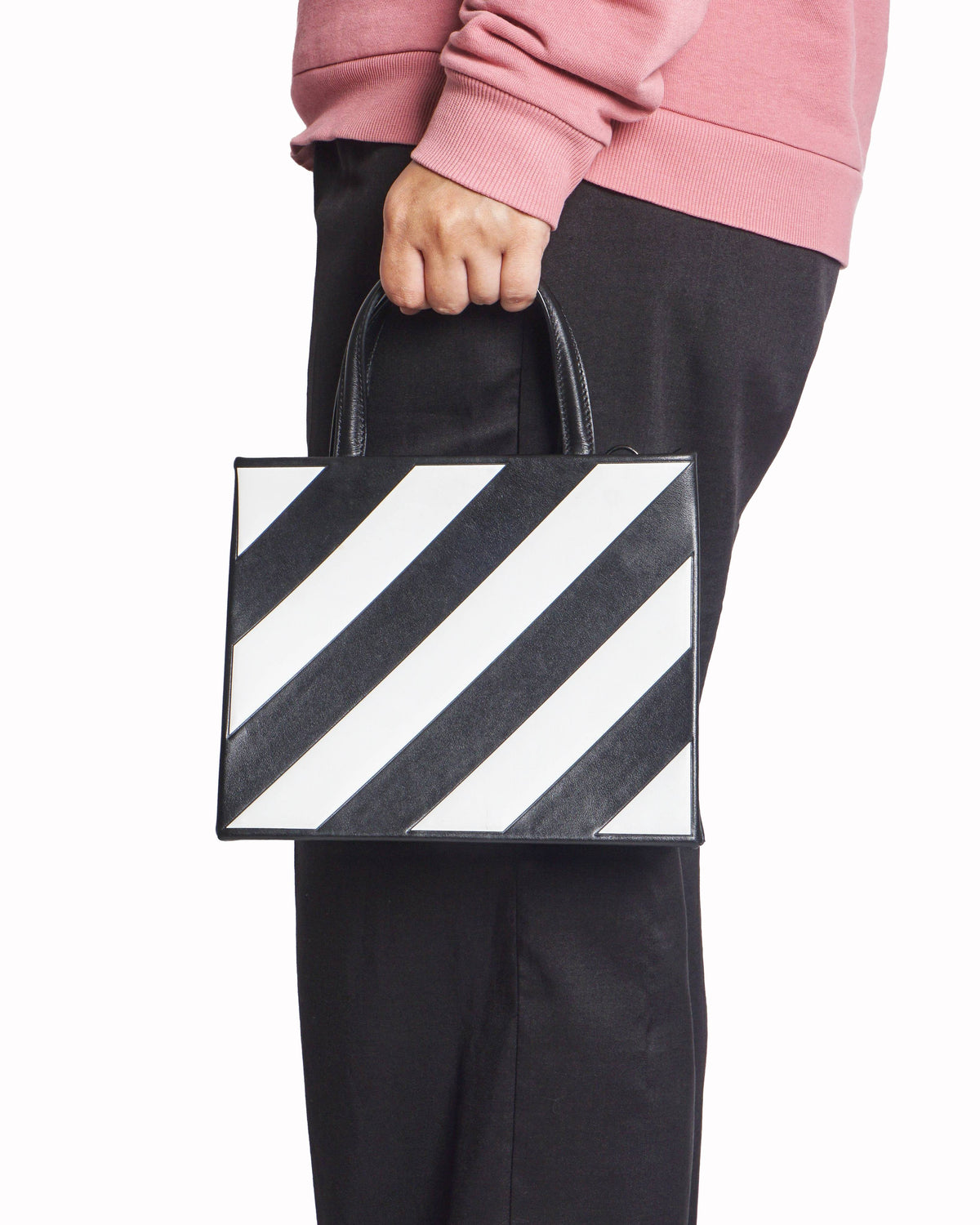 Off-White Black & White Diag Stripe Leather Tote Bag