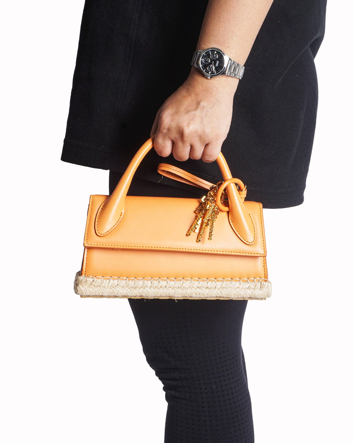 Jacquemus Orange Leather & Espadrille Jute Top Handle Bag