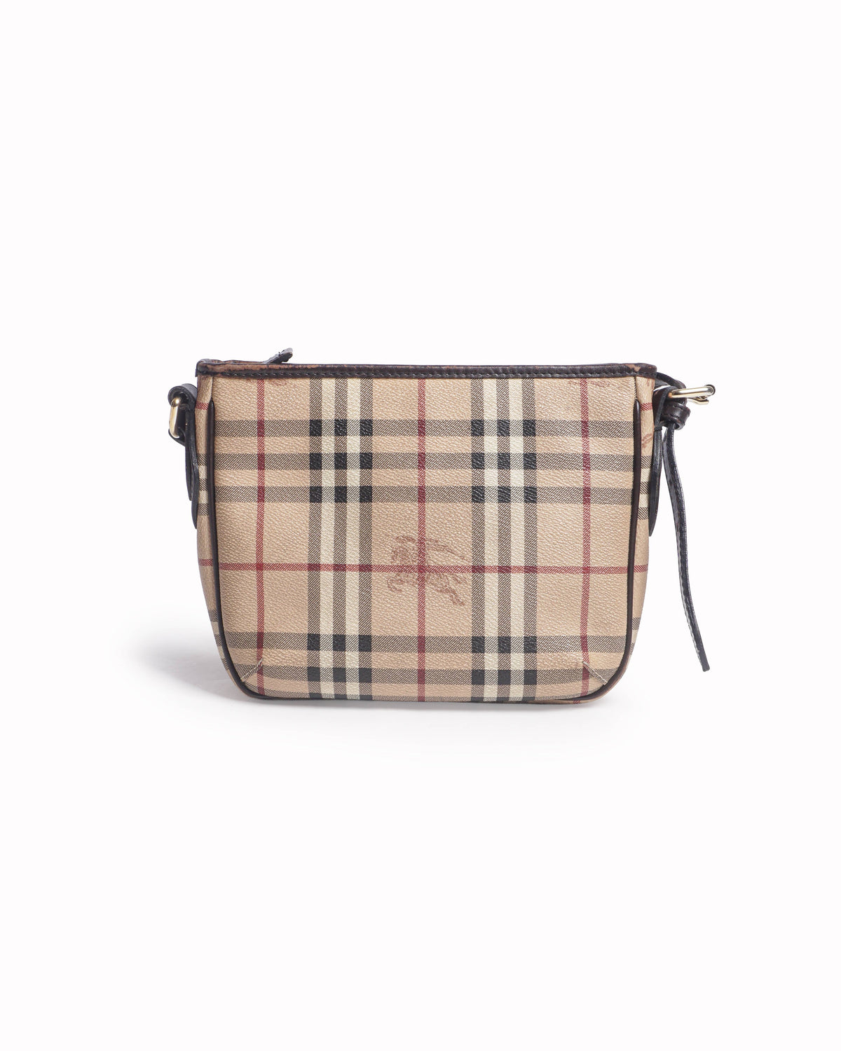 Burberry Haymarket Check Dark Brown Leather Trim Crossbody Bag