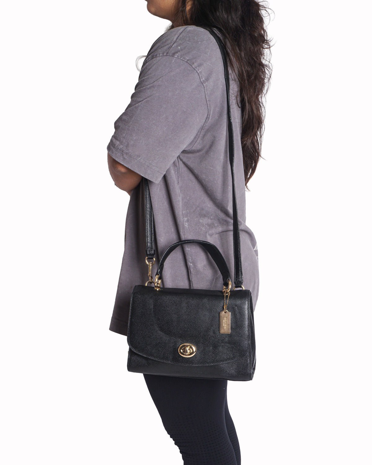 Coach Cassie Black Pebbled Leather Shoulder Bag