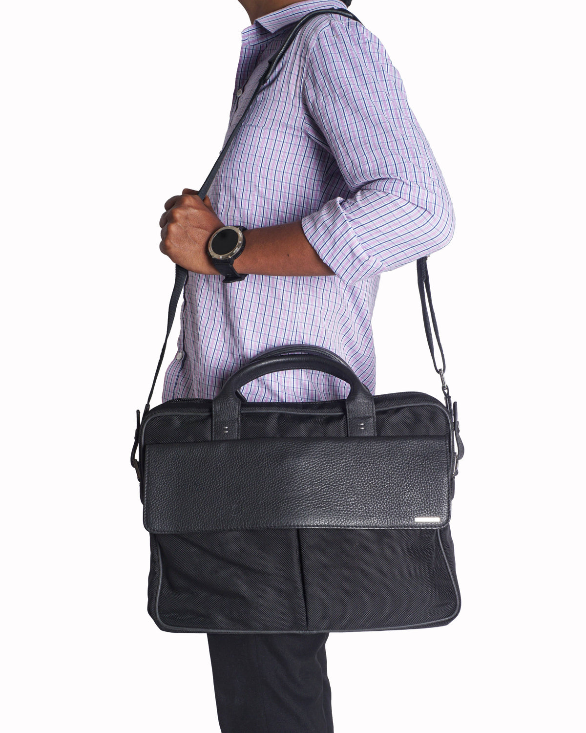 Ermenegildo Zegna Black Nylon & Leather Briefcase Bag