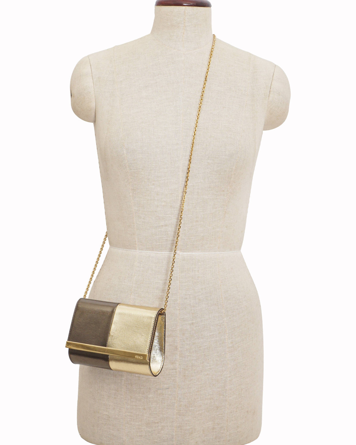 Fendi Bi-Color Metallic Mini Rush Flap Clutch